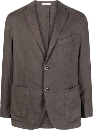 Boglioli notched-lapels single-breasted blazer - men - Linen/Flax/Cotton/Cupro/Elastane/Polyester - 56 - Brown