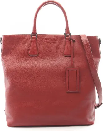 Prada Red Color Leather Handbag Tote Bag (Pre-Owned)