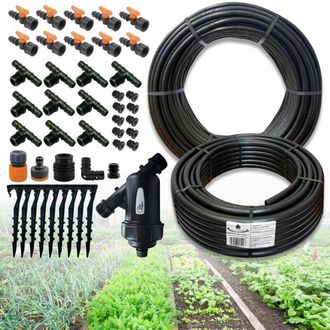 Acquaverde Acquaverde - Kit Irrigazione Orto Ala Gocciolante per 100 Mq distanza goccia ogni 30 Cm Impianto Completo raccordi e Filtro Per Giardino