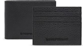 Emporio Armani Zwarte Leren Portemonnee en Kaarthouderset - Heren - Portefeuilles - Zwart - ONE Size - Leer - Accessoires