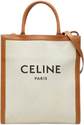 Celine Pre-owned Vertical Cabas Small Canvas Leather 2way Bag - Dames - Vintage Shopper - Beige - ONE Size - Leer - Vintage