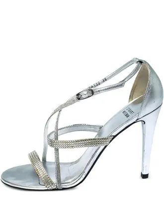 Stuart Weitzman Pre-owned 105mm crystal-embellished sandals - women - Metallic Leather/Metallic Leather/Leather - 38 - Silver