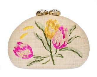 Raf&eacute; New York Berna Half Moon Clutch in Natural/Pink at Nordstrom, Size Small