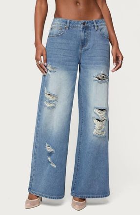 Edikted Frye Distressed Low Rise Jeans in Blue-Washed at Nordstrom, Size X-Small