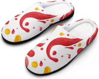 Generic Ketchups Mustards Fireworks Splashes Swirls Slippers Men Winter Warm Cotton Anti-Slip Indoor Slip-Ons House Shoes