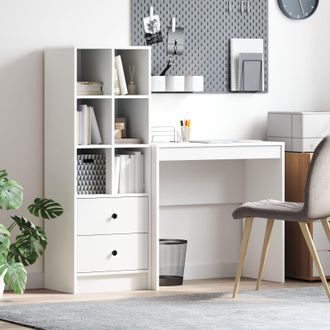 Berkfield Home Desk with Storage White Engineered Wood