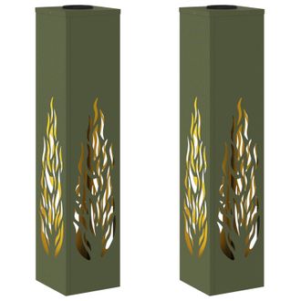 vidaXL Luz De Camino Led Solar Con Luces Con Bater&iacute;a 2 Pcs Verde Oliva Vidaxl