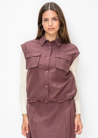 YAL New York Collared Sleeveless Overshirt Vest in Purple
