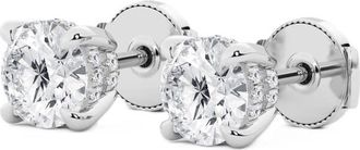 Grown Brilliance 3 Ctw Round Cut Lab Grown Diamond Stud Earrings in 14K White Gold, Hidden Halo Design, H-I Color, SI Clarity