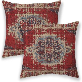 OEM Fundas De Coj&iacute;n De Estilo Bohemio, 45 X 45 Cm, Cojines Decorativos Rojos De Estilo &Eacute;tnico, Paquete De 2 Fundas De Coj&iacute;n De Lino, Aptas Para Sof&aacute;s, Cam