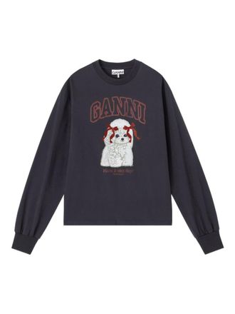 Ganni Grey Graphic Crew Neck T-Shirt
