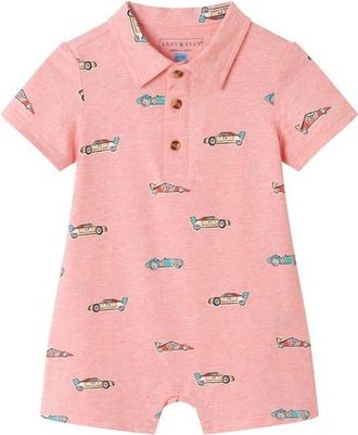 Andy & Evan Print Polo Romper in Coral at Nordstrom, Size 9-12M