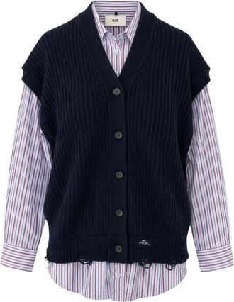 SOLOTRE V-hals Gebreide Kleding - Dames - V-hals truien - Blauw - M - Truien & Vesten