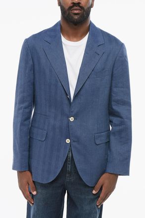 Brunello Cucinelli Blazer Slim Fit in Misto Lino Herringbone Brunello Cucinelli