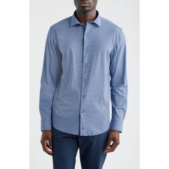 Johnston & Murphy XC+ Motion Micropattern Knit Button-Up Shirt in Navy Basketweave at Nordstrom, Size Xxx-Large