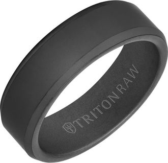 Triton 7MM Tungsten Raw Black DLC Ring with Matte Finish and Bevel Edge at Nordstrom, Size 10.5