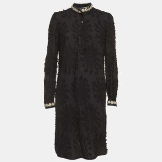 Roberto Cavalli Black Cotton Embellished Mini Dress