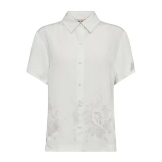 Mos Mosh Shirts, female, White, XL, Floral Jacquard Shirt with Short Sleeves