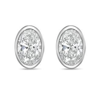 Diana M. Jewels 14Kt White Gold 1.50 cts Lab Grown Oval Diamond Bezel Studs