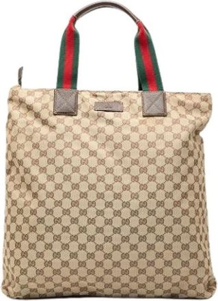 Gucci Pre-owned Tote Bags, female, Beige, Size: ONE SIZE Pre-owned Canvas Tote