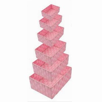 Trade Shop Trade Shop - Set 6 Pz Scatola In Tessuto Organizer Armadio Scaffali Porta Oggetti Rosa 79071