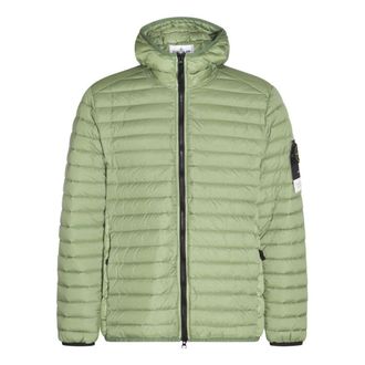 Stone Island Logo Patch Zipped Down Jacket Green 781540324-V0055