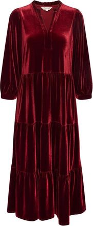 Part Two Bloemen Ruche Jurk Granaatappel - Dames - Maxi kleedjes - Rood - L - Polyester - Kleedjes