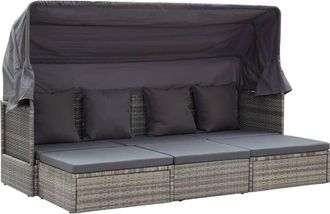 vidaXL Tumbona Cama Jard&iacute;n Con Techo Rat&aacute;n Sint&eacute;tico Gris Vidaxl
