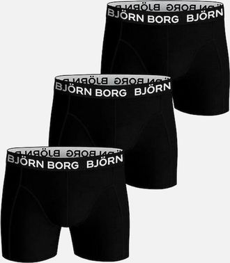 Bj&ouml;rn Borg Mens 3-Pack Cotton Stretch Boxer Trunks, Black - Black/Black - Size: 32/34/35