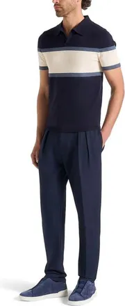 Mani&egrave;re De Voir Enzo Colour Block Polo Top in Navy at Nordstrom, Size Xx-Large