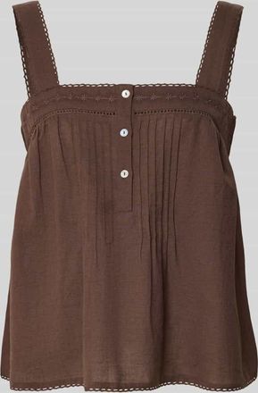 Jake*s Casual Blusentop mit Lochstickerei und Karree-Ausschnitt in Dunkelbraun, Gr&ouml;&szlig;e 34