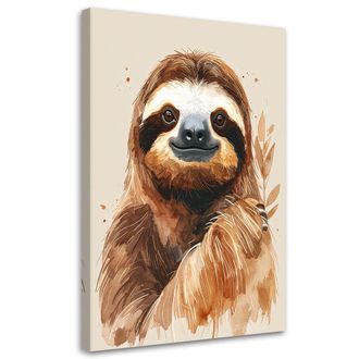 Feeby Cuadro En Lienzo, Perezoso Animales Marr&oacute;n Beige, 70x100