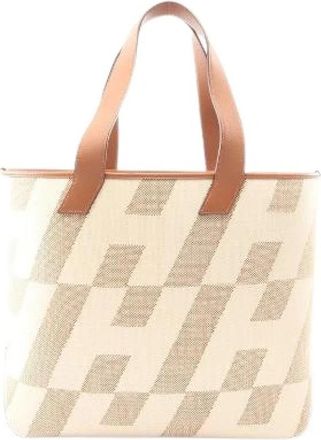 Herm&egrave;s Pre-owned H Envie GM Leren Canvas Tote Bag - Dames - Vintage Shopper - Beige - ONE Size - Leer - Vintage