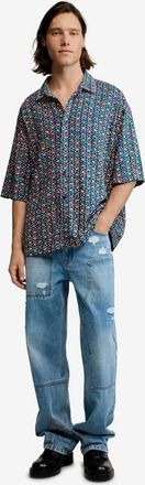 Desigual Camicia a maniche corte blu con ricamo
