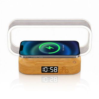 OEM L&aacute;mpara De Mesilla Para Dormitorio, Luz Nocturna Regulable, Luz T&aacute;ctil, Con Reloj Y Cargador Inal&aacute;mbrico, Atenuaci&oacute;n Continua