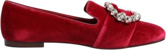 Dolce & Gabbana Rode Velvet Kristal Gesp Loafers Flats - Dames - Loafers - Rood - 36 1/2 EU - Katoen - Schoenen