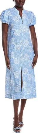 Sail to Sable Puff Sleeve Linen-Blend Midi Dress