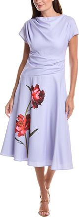 Teri Jon by Rickie Freeman Teri Jon By Rickie Freeman Crepe Cap Sleeve Drape Waist Digital Flower Dress