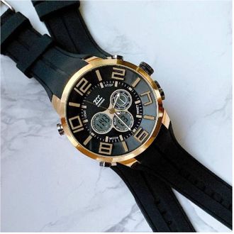 Trade Shop Trade Shop - Orologio Polso Zcc Uomo Dual Time Analogico Digitale Sveglia Sport Dorato Nero