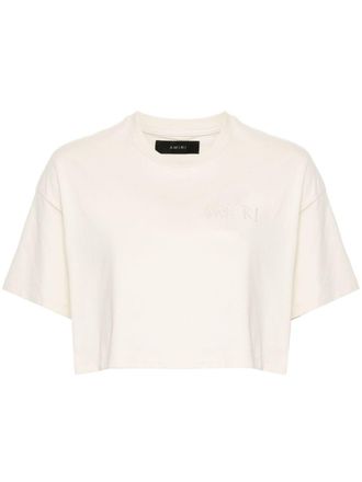 Amiri embroidered-logo cropped T-shirt - Neutrals