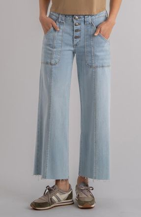 Kut from the Kloth Meg Raw Hem High Waist Ankle Wide Leg Jeans in Tone at Nordstrom, Size 12