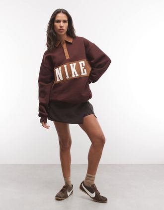 Nike Studio Fleece felpa rugby oversize di peso medio, marrone