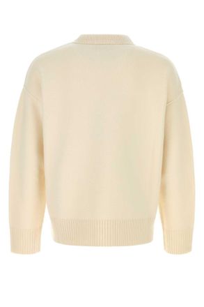 Ami Heart Logo Intarsia Virgin Wool Sweater - Beige