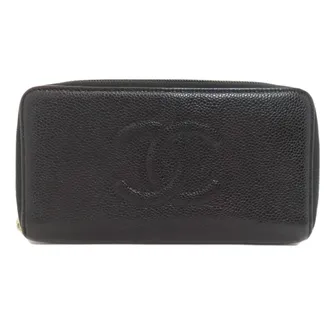 Chanel Black Leather Long Wallet (Bi-Fold) (Pre-Owned)