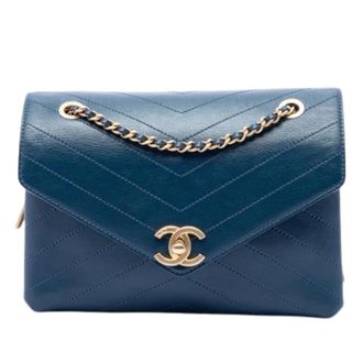 Chanel Pre-owned Classic Flap Schoudertas - Dames - Pre-owned - Blauw - Maat: ONE Size Zijde