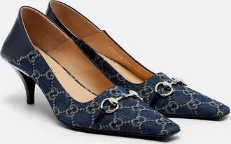 Gucci Vittoria leather-trimmed denim pumps