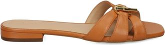 Lauren Ralph Lauren leather flat sandals - women - Rubber/Calf Leather/Calf Leather - 6.5 - Brown