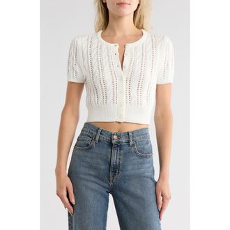 Vigoss Crop Pointelle Short Sleeve Cardigan in Creme at Nordstrom Rack, Size X-Large