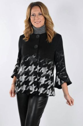 Frank Lyman Design Gwendolyn Houndstooth Knit Jacket In Grey/ Black