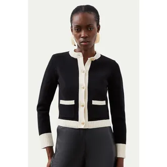 Karen Millen Cotton Cropped Knit Boxy Cardigan in Mono at Nordstrom, Size X-Small